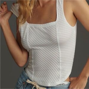 Anthropologie Maeve White Textured Tank Top Size Medium